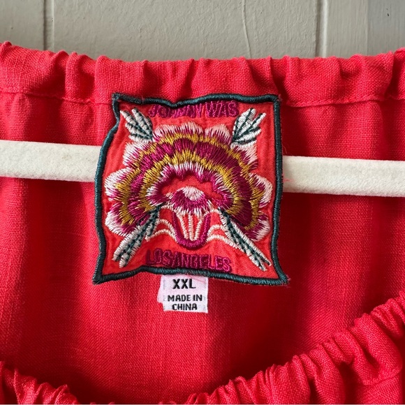 Johnny Was Masie Peasant Tie Blouse Plus Size XXL Red Floral Embroidered Boho - Picture 8 of 13